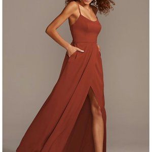 crepe-back satin spaghetti strap bridesmaid dress